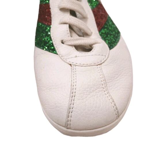 Gucci Falacer Lace Up Sneakers Men's Sz 7 White Leather Green Red Glitter Tennis - Picture 5 of 16